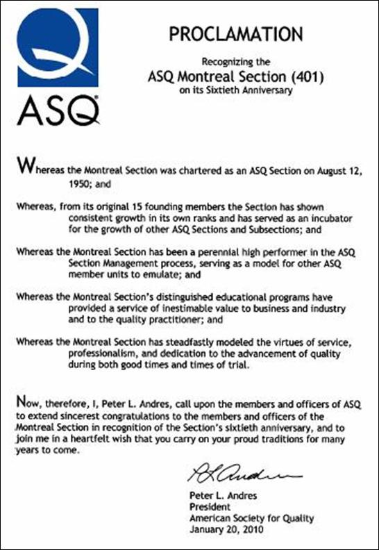 ASQ Proclamation of our Anniversary